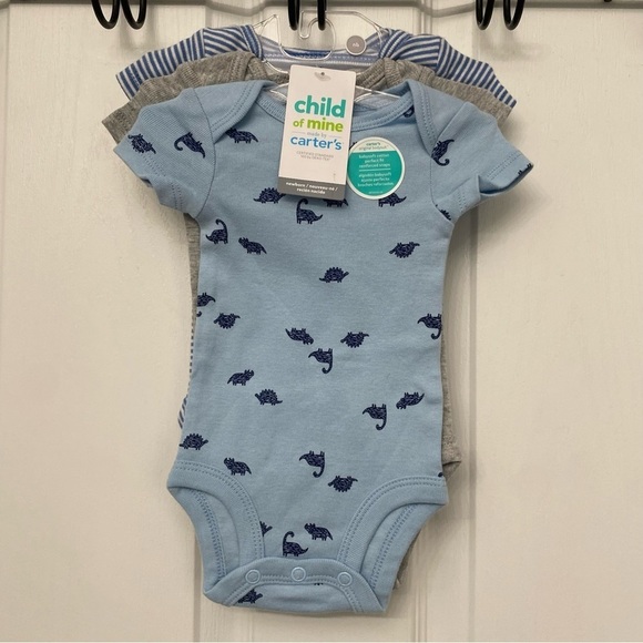 Carter's Other - 🆕 Carters 3-Pack Baby Boy Dinosaur Short Sleeve Onesie Bodysuit Blue Newborn NB